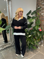 Monochrome Striped V Neck Sweater Set Pam